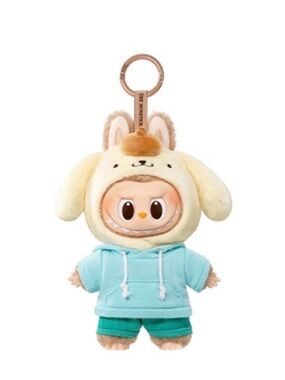 Plush Keychain Doll in Cream & Aqua Hoodie